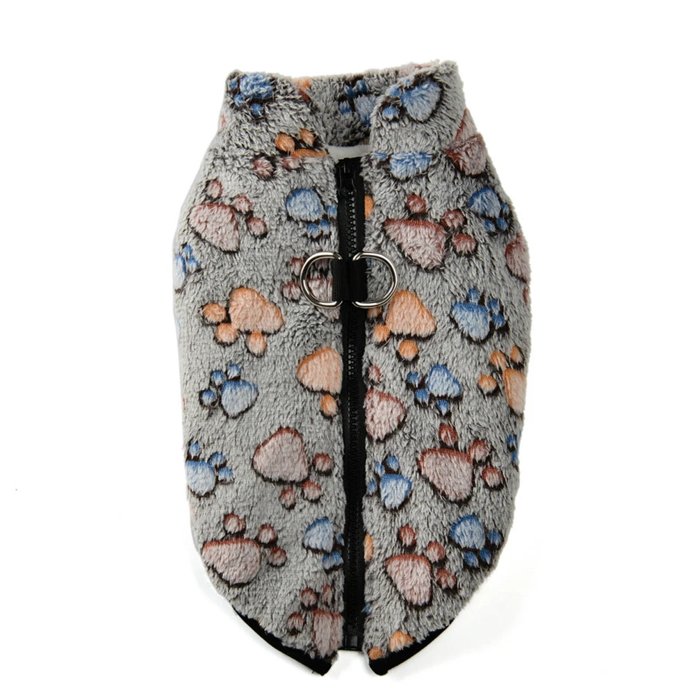 Fleece Dog Clothes Winter Warm Puppy Jacket For Small Dogs Cats Sweater Coat With Zipper D Ring Cute Print Chihuahua Pet Outfits