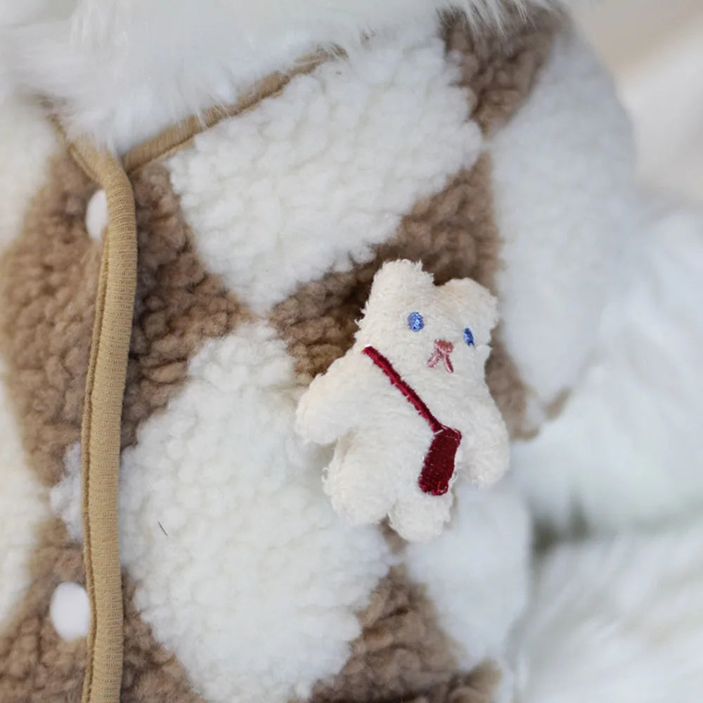 Fashionable Plaid Fleece Cat Clothes Cat Coat Jack Cute Bear Vest for Kitten Small Dogs Clothing Pet Outfits Winter Cat Costume