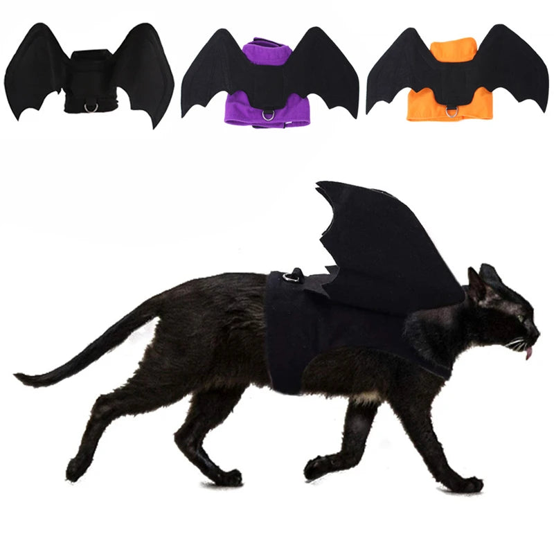 Fancy Cat Clothing Dark Elf Vampire Bat Halloween Black Dress With Bells Cosplay Lifelike Wings High Quality Christmas Costume