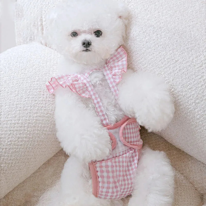Washable Female Dog Diapers Suspenders Plaid Pet Physiological Pants Dog Shorts for Small Dogs Pet Products Cute Dog Underwear
