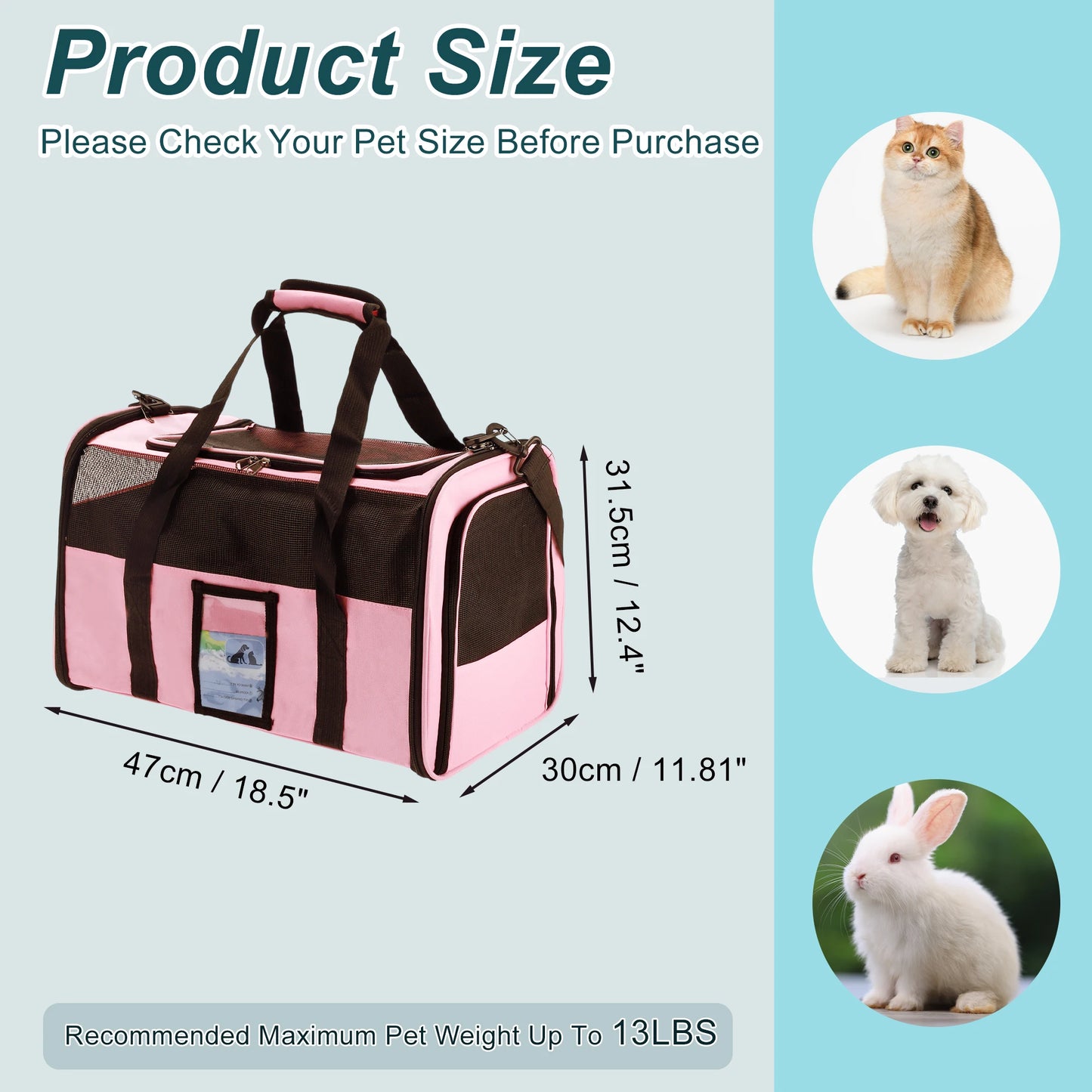 UXCELL Pet Carrier Puppy Carrier Dog Bags for Small Cats Dogs Puppies Up to 13 Lbs Black 600D Oxford Cloth Pet Carriers