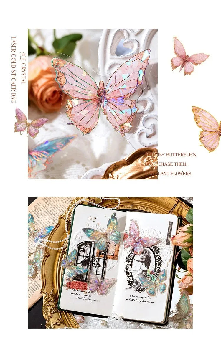 5Style 20pcs/pack INS Butterfly PET Sticker Pack Ice Crystal Laser Gold DIY Handbook Decoration 3D Scrapbook