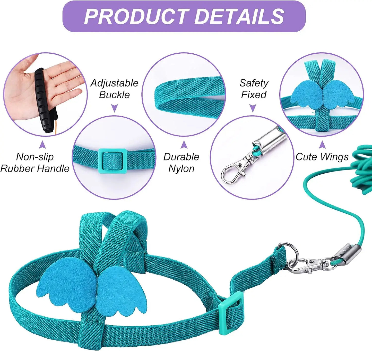 Pet Parrot Harness Adjustable Elastic Nylon Traction Rope Parrot Bird Flying Training Harness Leash Set for Small Medium Parrot