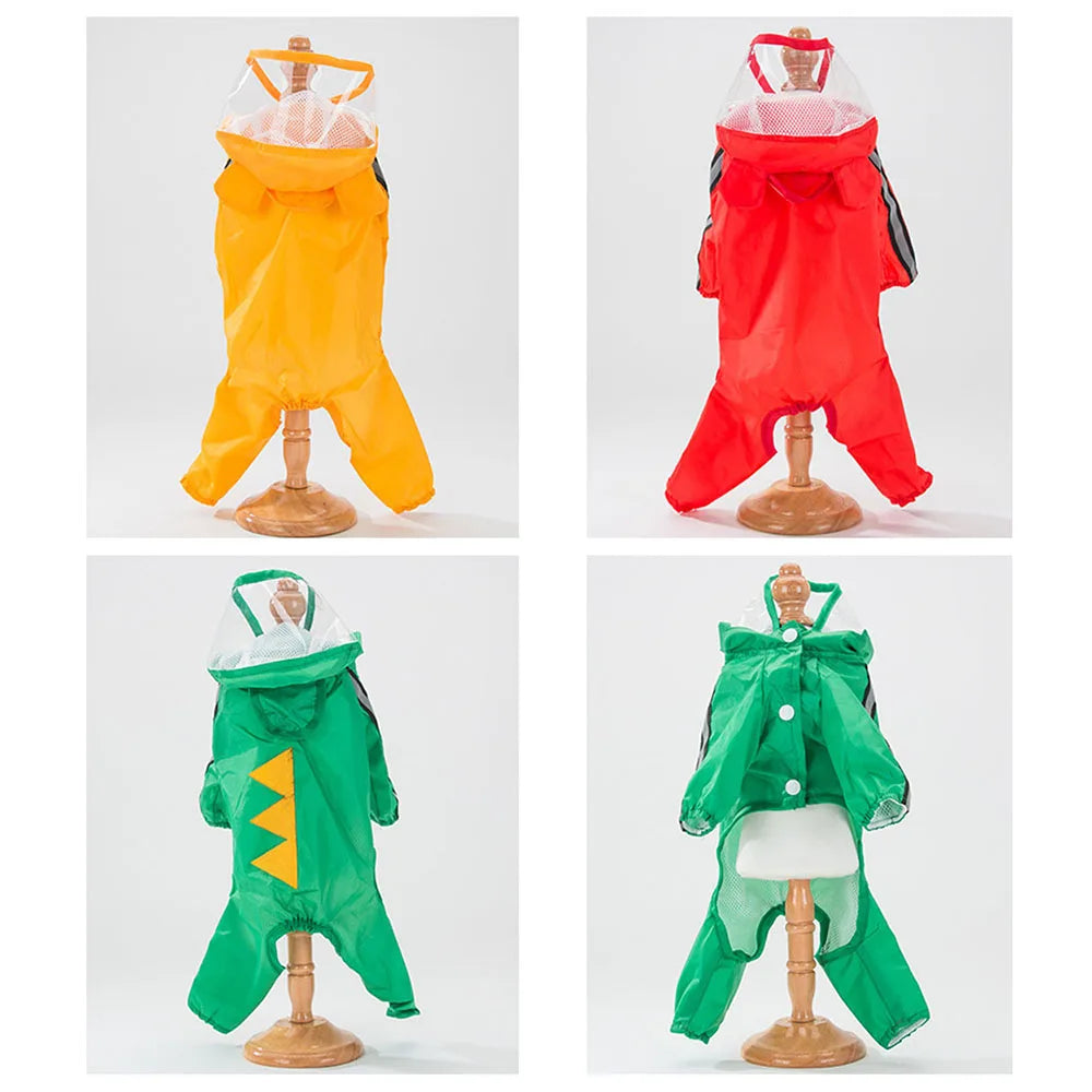 Small Dog All-Body Waterproof Raincoat Funny Animal Shaped Pet Puppy Raincoat Dog Rain Coat Hooded Clothing Outdoor Reflective