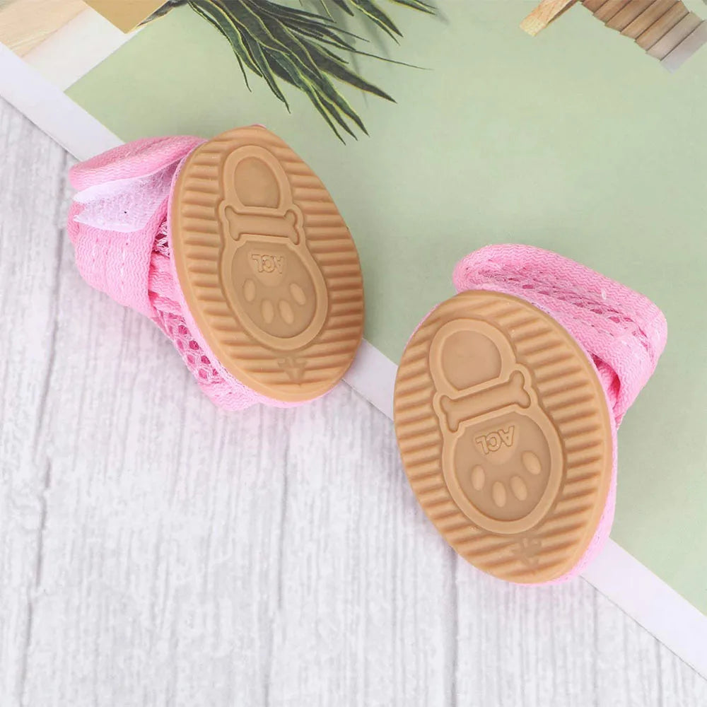 4pcs Small Size Dogs Mesh Sandals Breathable Summer Dog Shoes Safety Reflective Anti-Slip Sneakers for Puppy Teddy Pet Supplies