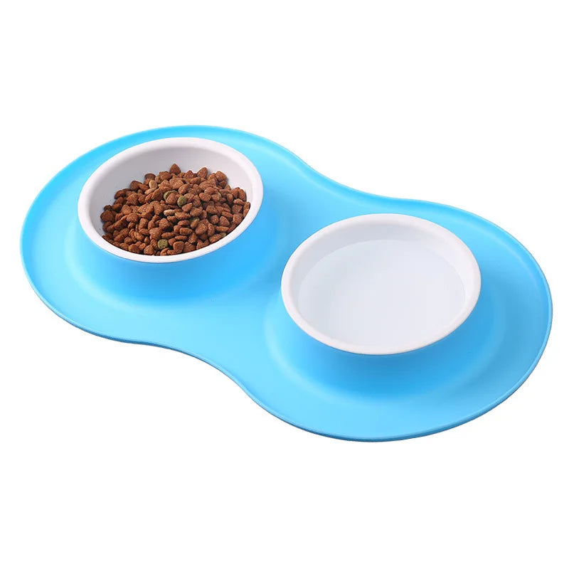 Anti-splash Double Food Bowls For Large Dogs Silicone Dog Bowl Mat Water Drinking Bowl For Cats Anti Slip Dog Dish Accessories