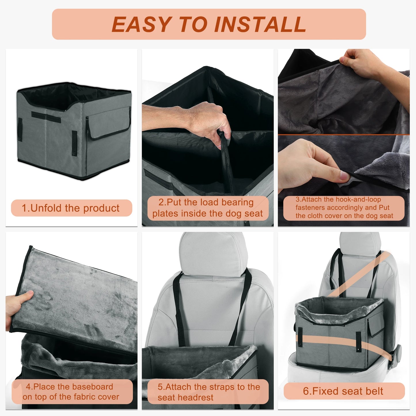 UXCELL Fashion Dog Car Seat for Dog Portable Dog Car Travel Bed for Pet Gray Casual Solid Outdoor Oxford Cloth Mats