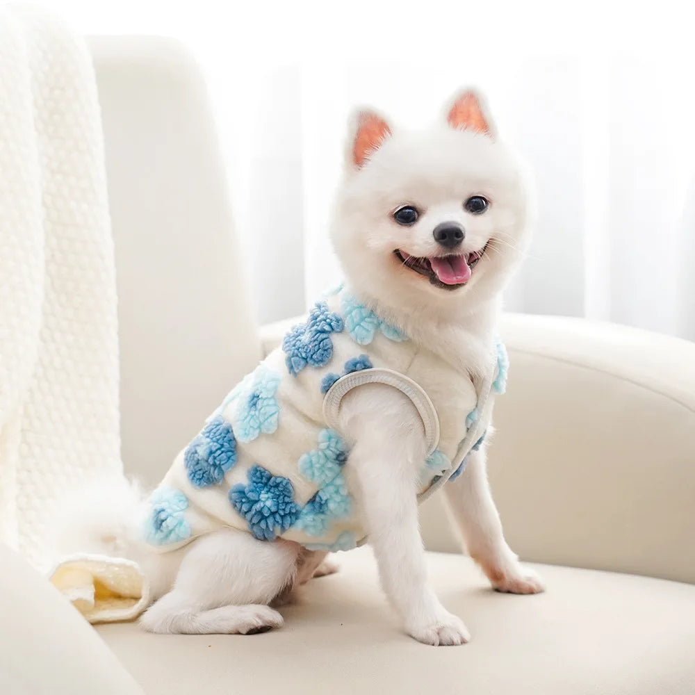 Dog Winter Coat Sherpa Warm Fleece Vest Sweater Flower Patterm Pet Clothes Cold Weather Jacket for Small Medium Dogs Puppy