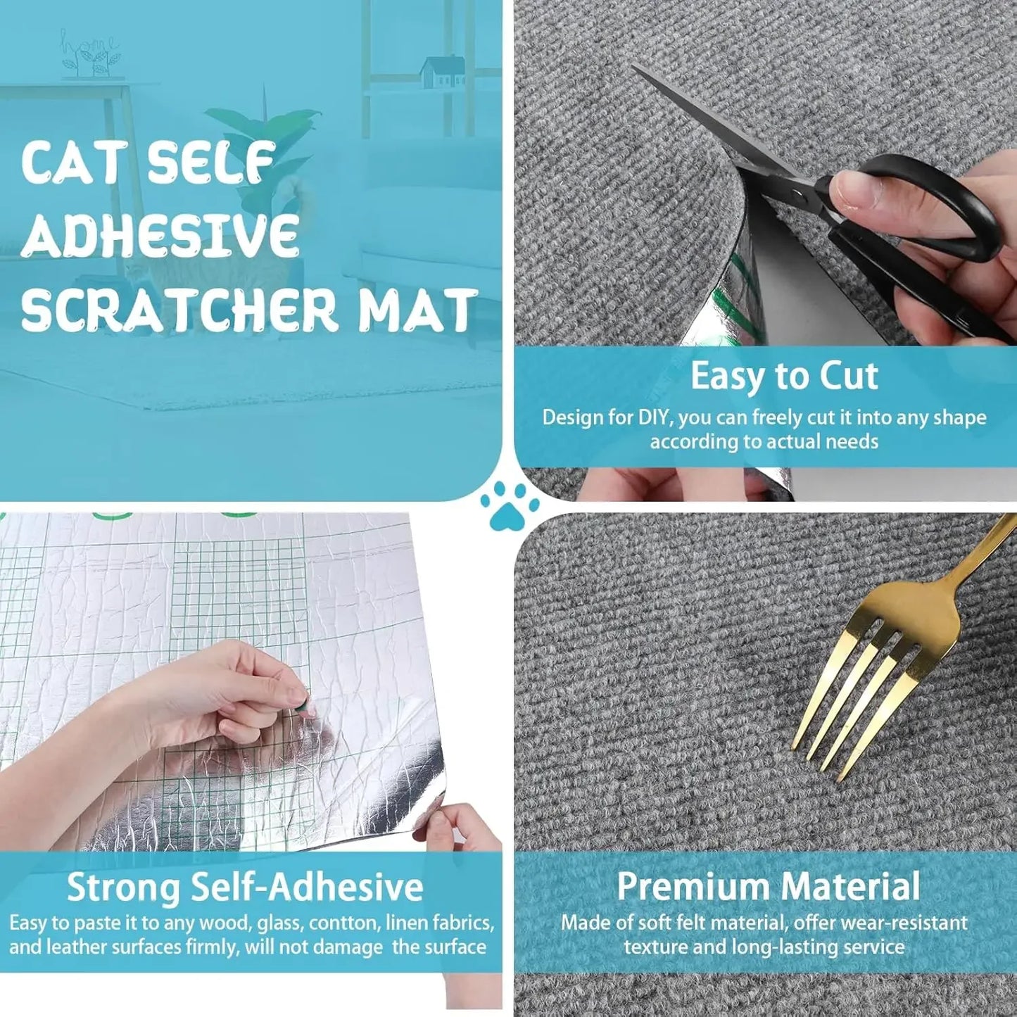 Trimmable Anti Cat Scratch Mat Self-Adhesive Carpet Mat Pad Cat Pet Scratcher Furniture Couch Corner Indoor Sofa Wall Protector