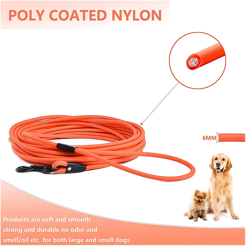 Dog Leash Waterproof Training Recall Long PVC Pet Leashes 5FT 10 FT 20FT 30FT Great for Training Beach Yard Play