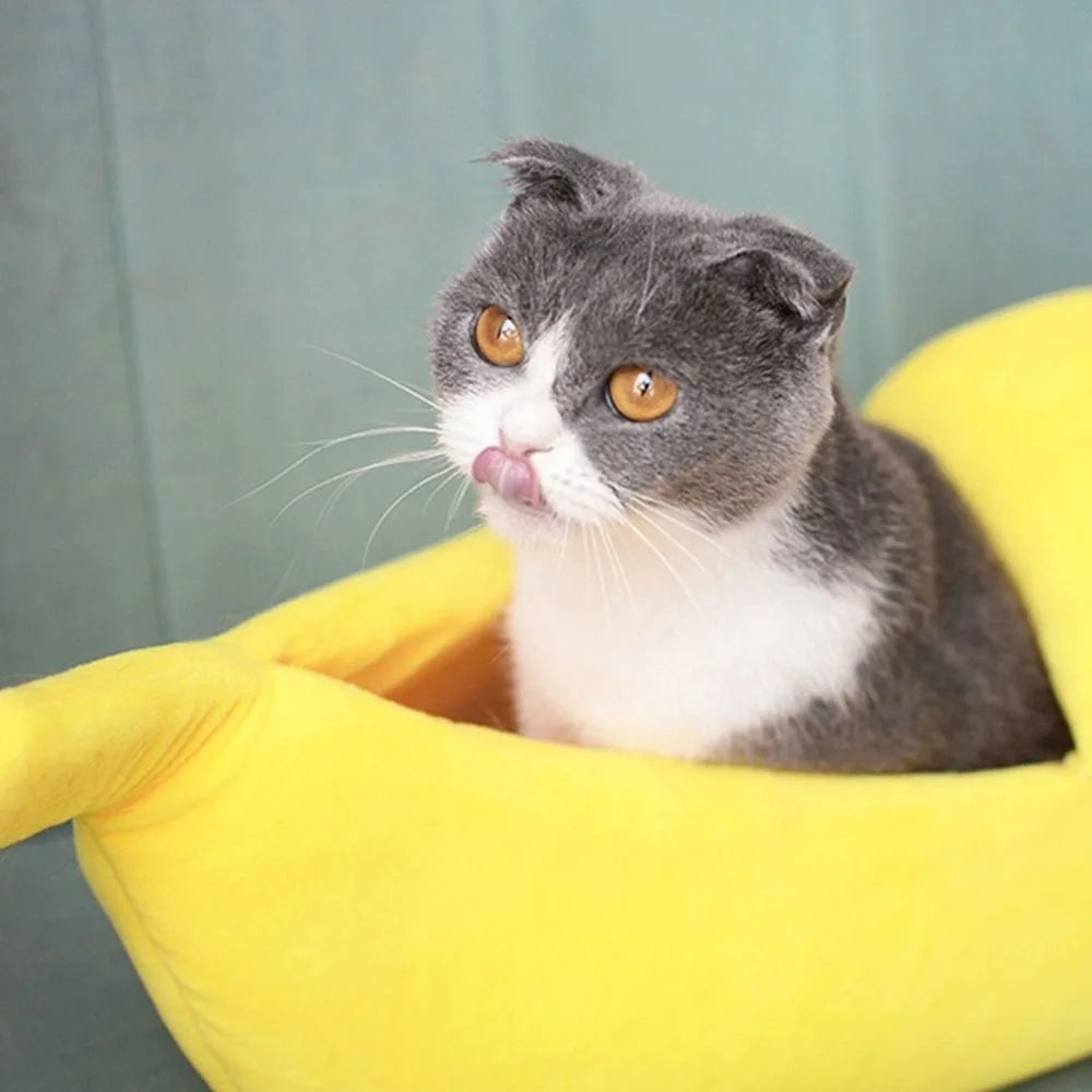 Puppy Dog Bed Cat Bed Pet Sofas Comfortable and Washable Cute Banana Shape Pug Doggy Kitten Sleeping Bed Nest for Small Animals