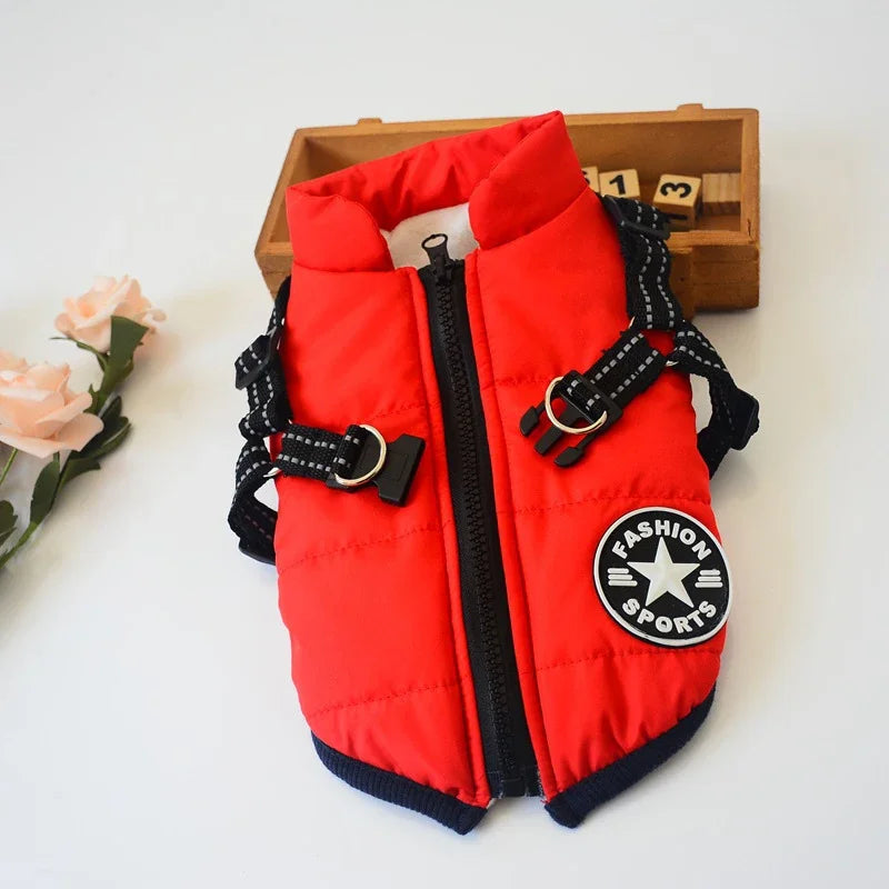 Pet Dog Jacket With Harness Winter Warm Dog Clothes For Labrador Waterproof Small Dog Coat Chihuahua French Bulldog Outfits