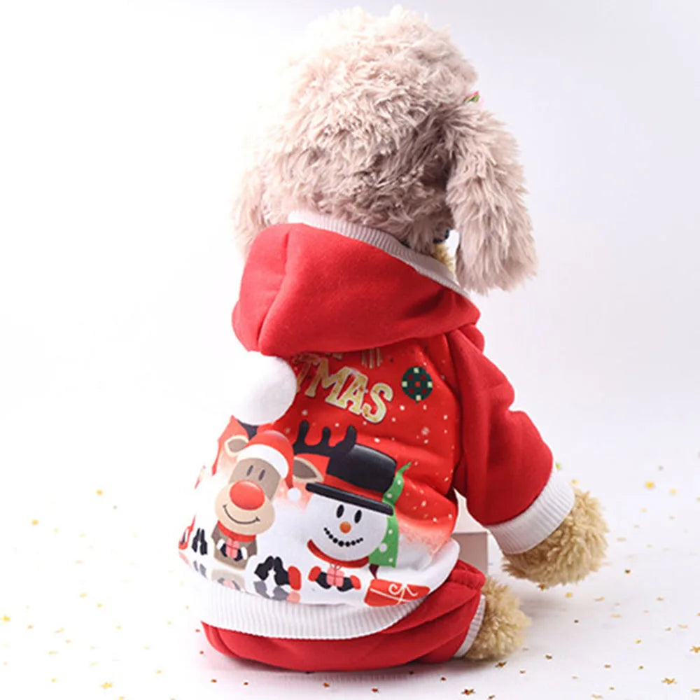 Christmas Dog Clothes Hoodie Pet Dog Sweater Flannel Antlers Scarf Winter Warm Small Dog Outfit Cat Hooded Clothing Costume Coat