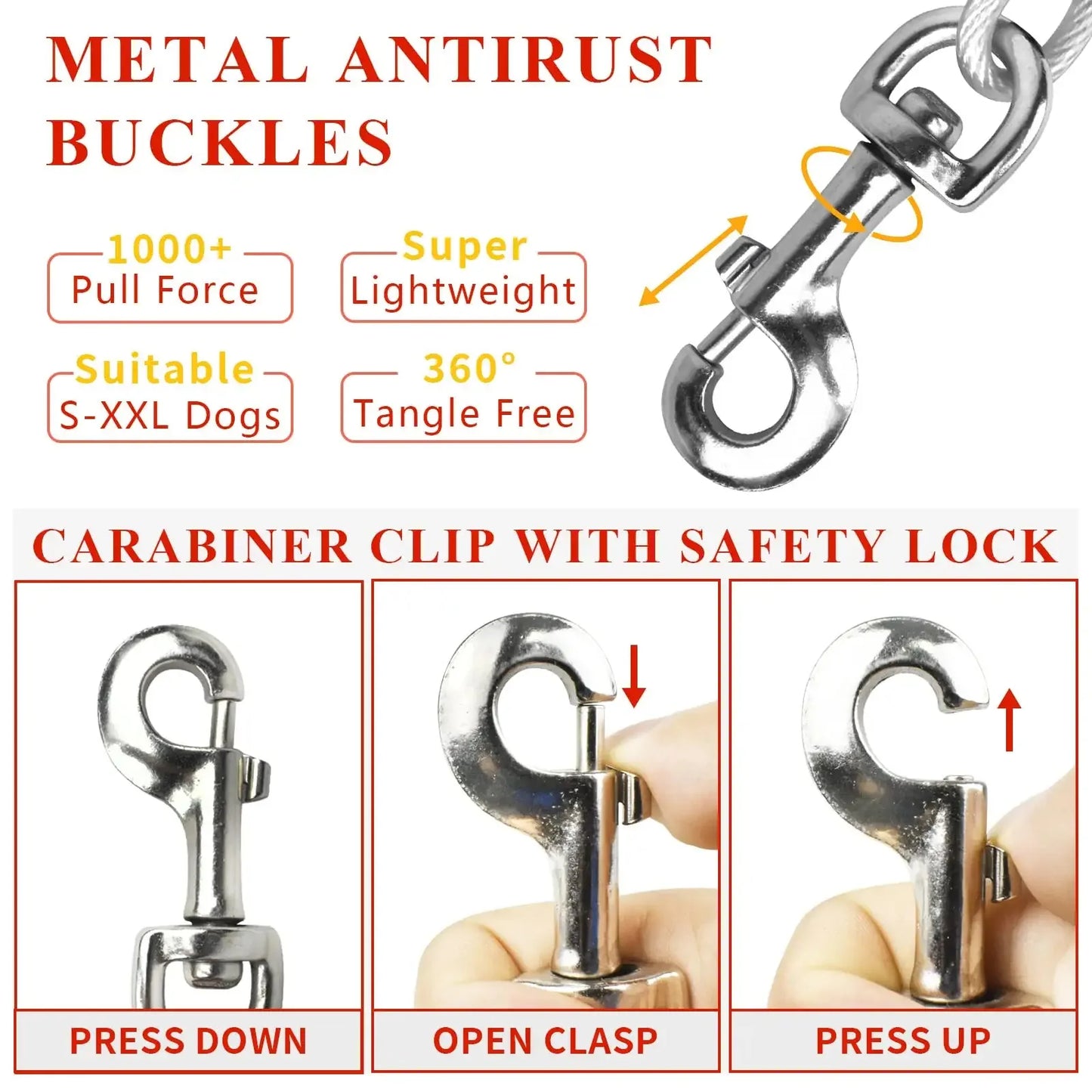 Steel Wire Dog Leashes with Two Head Dogs, Anti-Bite, Tie Out Cable for Small Big Pets, Outdoor Double Steel Wire Rope Lead, New