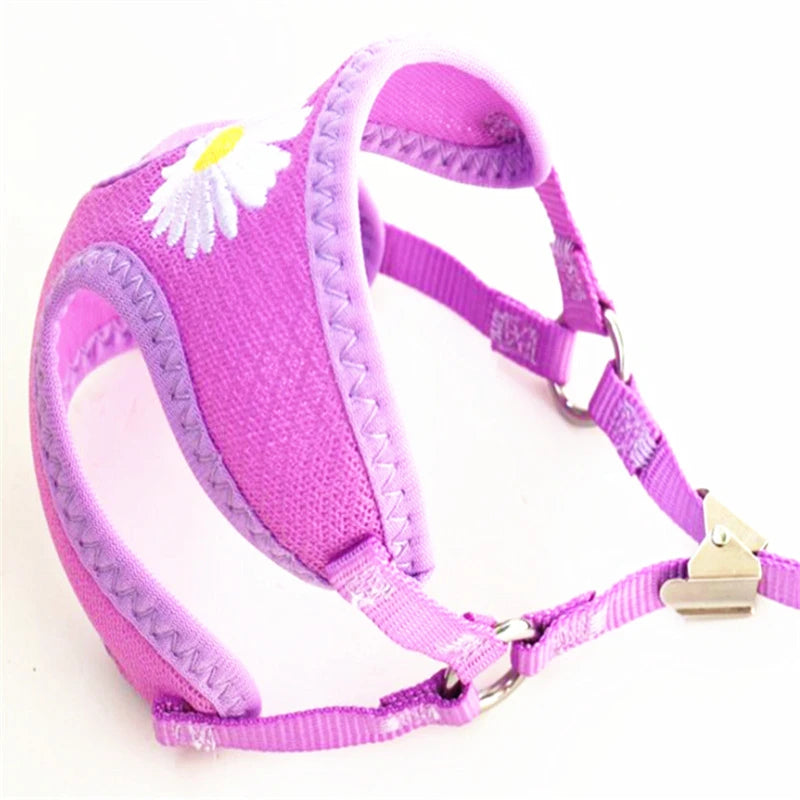 Nylon Dog Harness and Leash Set for Small Medium Dogs, Adjustable Daisy Embroidery Puppy Mesh Vest Harness Pet Accessories