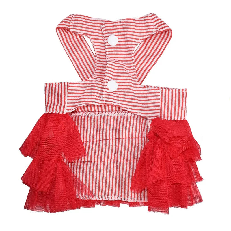 Princess Dog Dress for Small Dogs, Chihuahua Yorkie Layer Stripe Mesh Tutu Skirt Puppy Summer Clothes Pet Bowknot Dresses