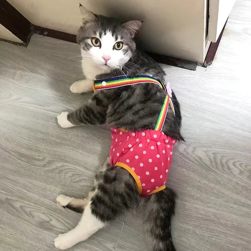 Sweet Sphynx Cat Physiological Pants with Straps Denim Female Pet Safety Sanitary Panties for Cats Gota Animals mascotas Costume