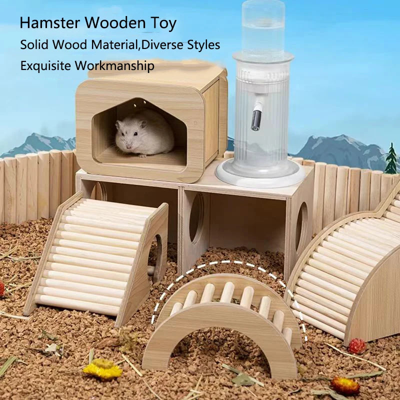 Smooth Hamster Hideaway Wooden Hamster House with Climbing Ladder Small Pet Castle Arch Bridge for Dwarf Mice Gerbils Small Pets