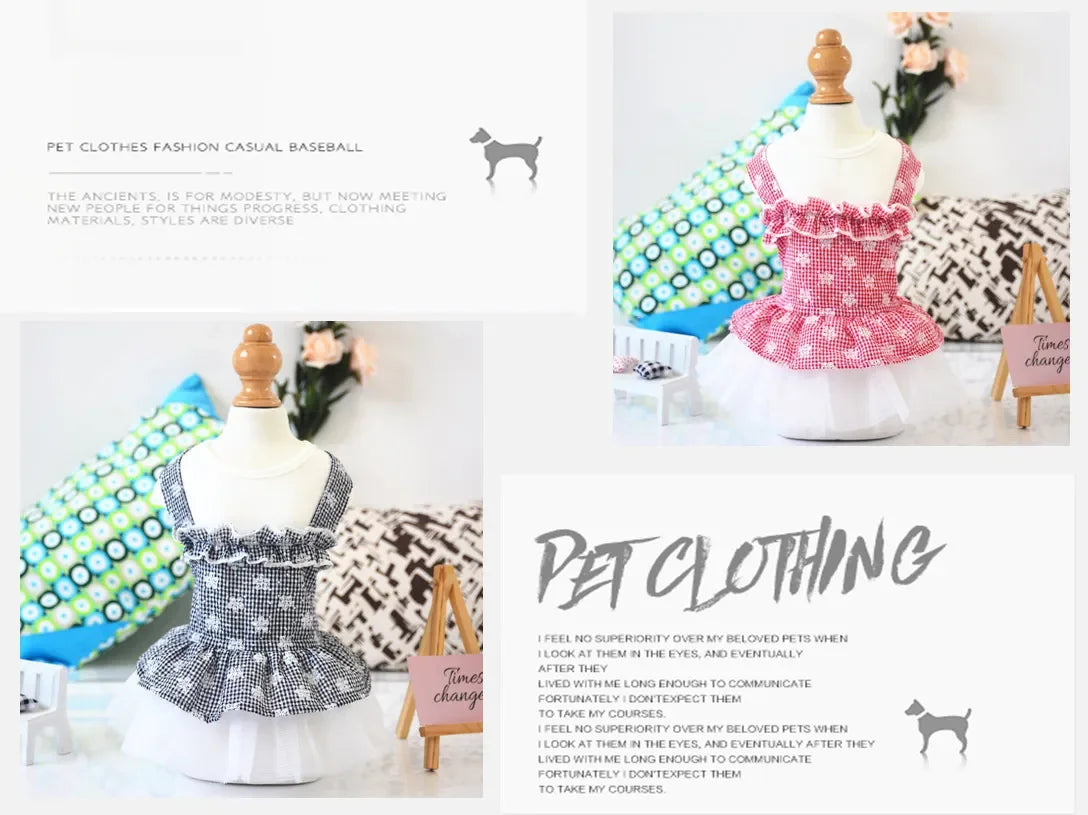 2023 Spring and summer pet skirt puppies small dogs Teddy Grid Pettiskirt Dress Pet Clothes Puppy Costume Spring Pet Clothing