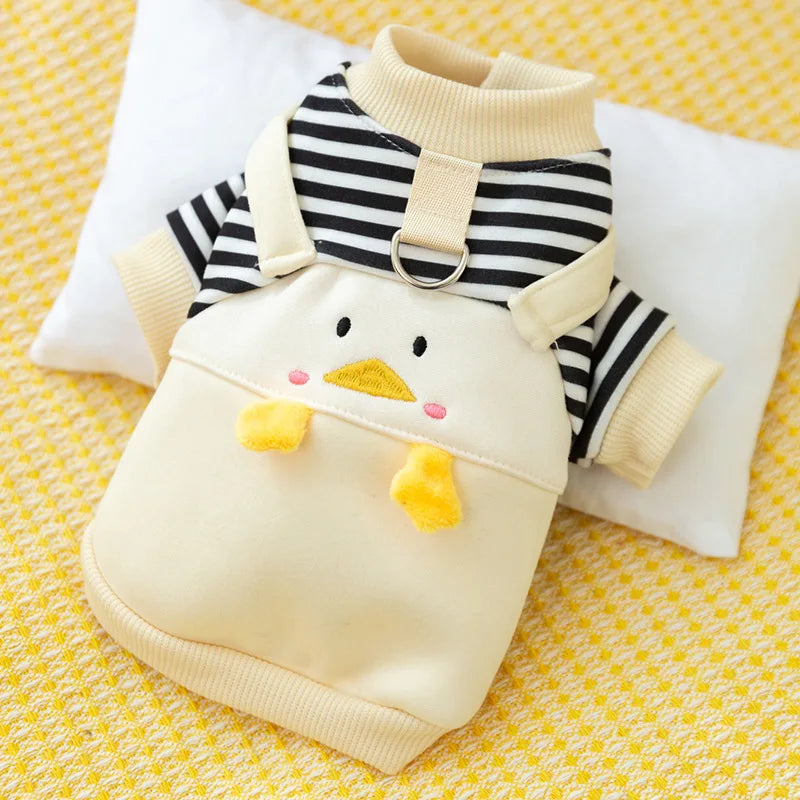 2024 Dog Clothes Cute Dog Hoodies Thin Autumn Winter Dog Coat with D-Ring Striped Print Puppy Sweatshirt Cat Jacket Pet Apparel