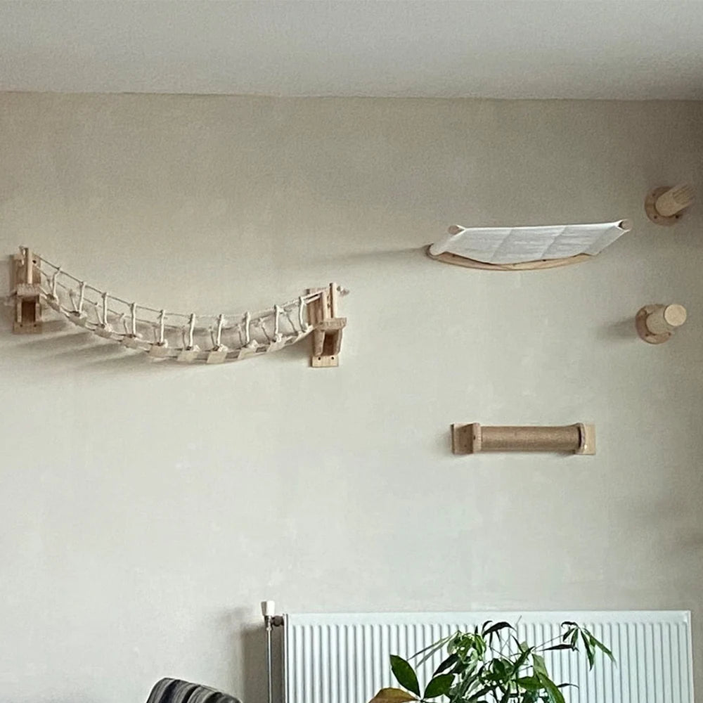Cat Bridge Wall Mounted Wooden Furniture Scratcher Kitty Beds Perches Stable Cats Wall Shelves For Sleeping Playing Climbing
