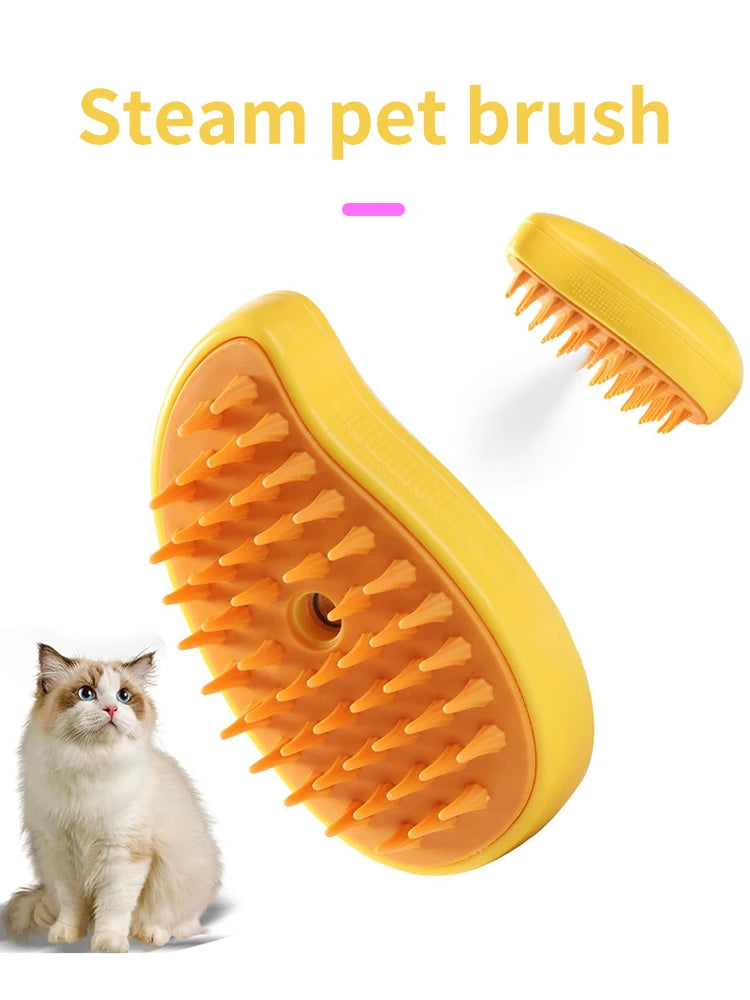 Cat Steam Brush, 3-In-1 Cat Steam Brush, Silicone Massage Beauty Brush, Cat And Dog Pet Hair Cleaning Brush Comb,Mango Shape