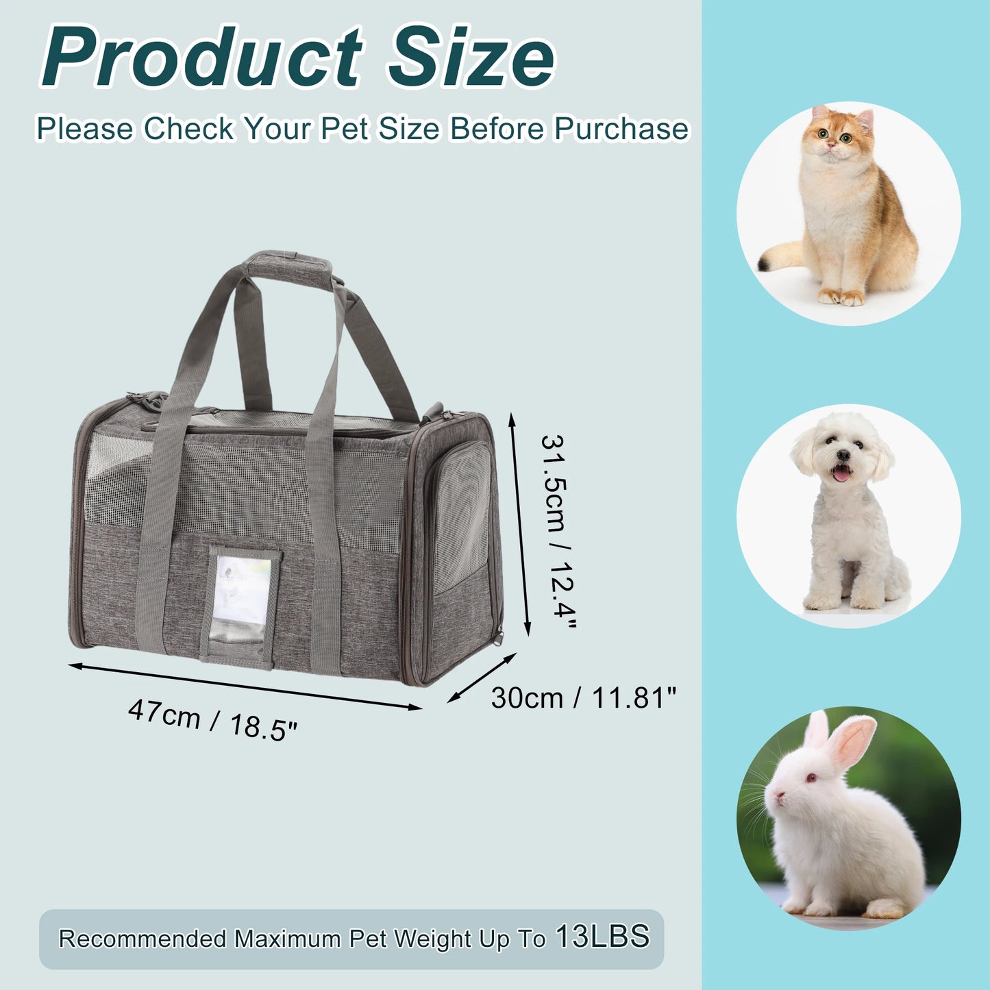 UXCELL Pet Carrier Puppy Carrier Dog Bags for Small Cats Dogs Puppies Up to 13 Lbs Black 600D Oxford Cloth Pet Carriers