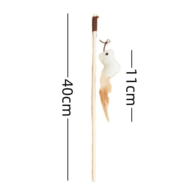 Cat Toy Cat Teaser Sticks Wooden Pole Tease Cat Stick Mouse Bell Tease Cat Stick Cat Self Hi Interactive Cat Toy