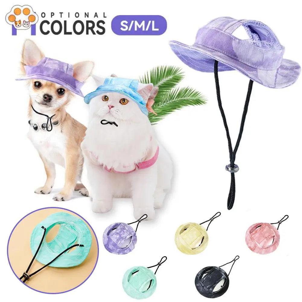 Dog And Cat Sun Hat Anti-strangle Hat Anti-fall Exposed Ears Adjustable Rope Buckle Bucket Hat Pet Supplies Colorful Large Size