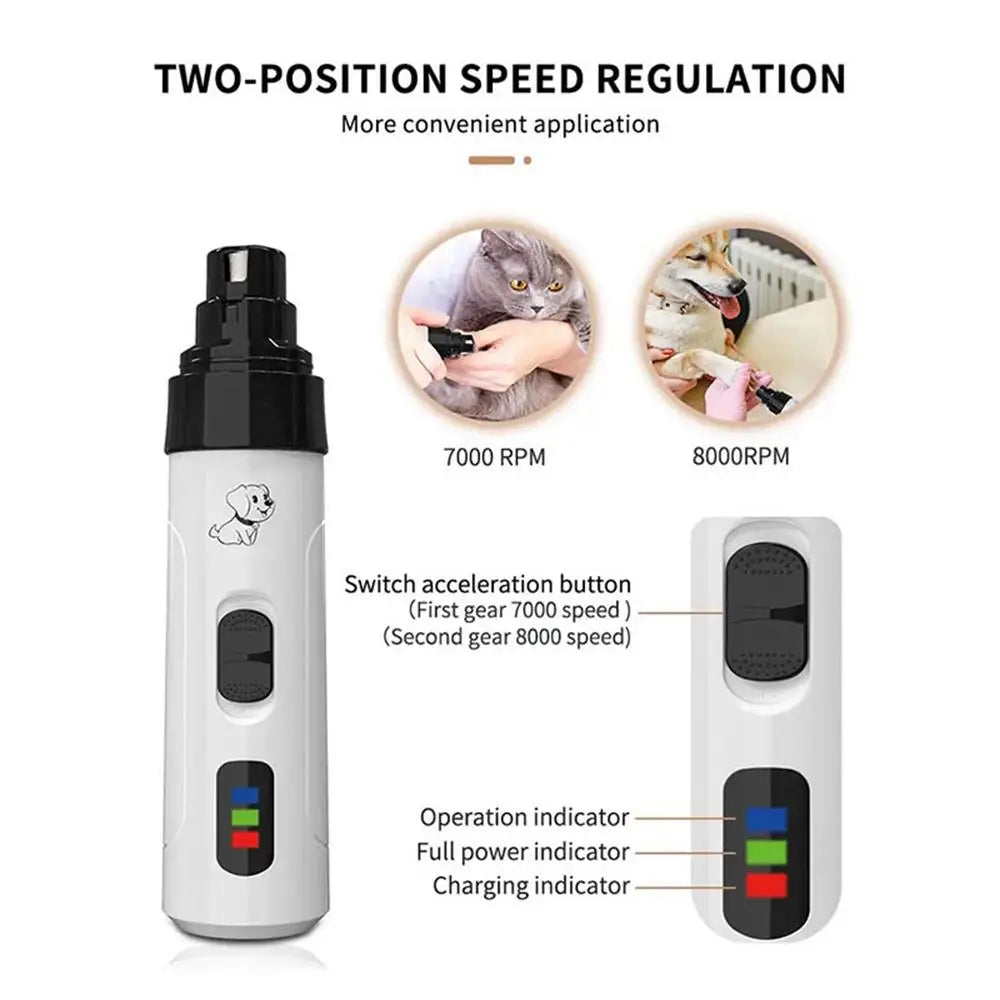 Dog Nail Grinder Pet Claw Nail File USB Charging Paws Cutting Grooming Smoothing Tool Silent Electric Dog Toe Nail File