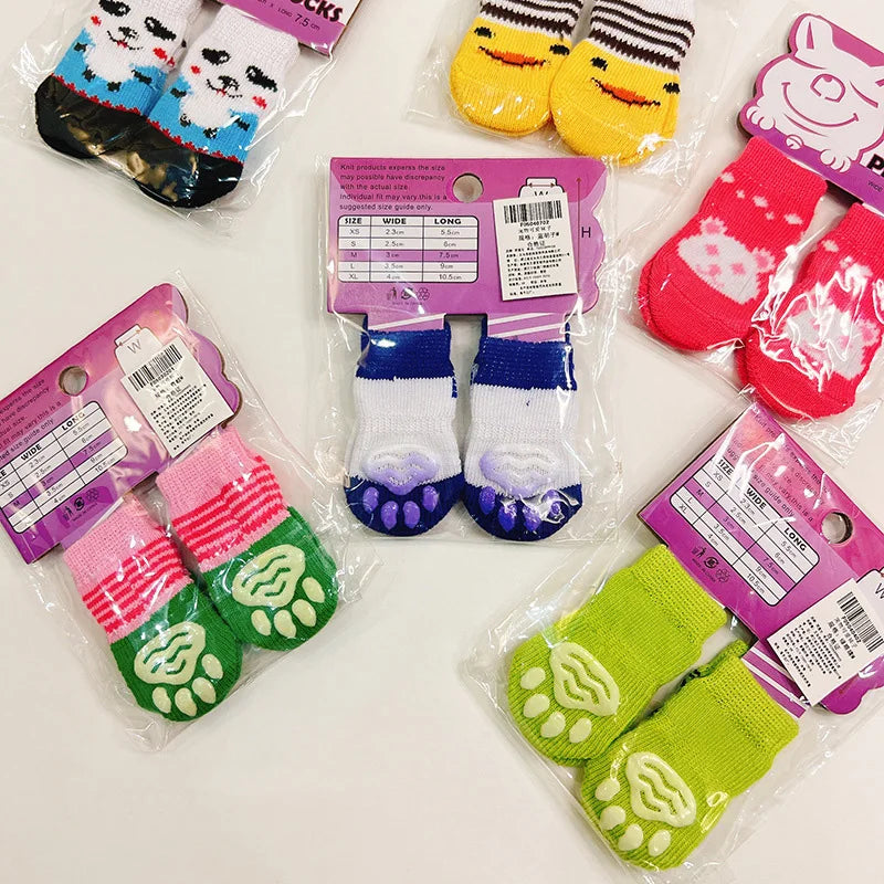 Outdoor Cartoon Shoes for Small Dogs 4pcs/Set Winter Cotton Knit Socks French Bulldog Foot Protector Anti-Slip Pet Accessories