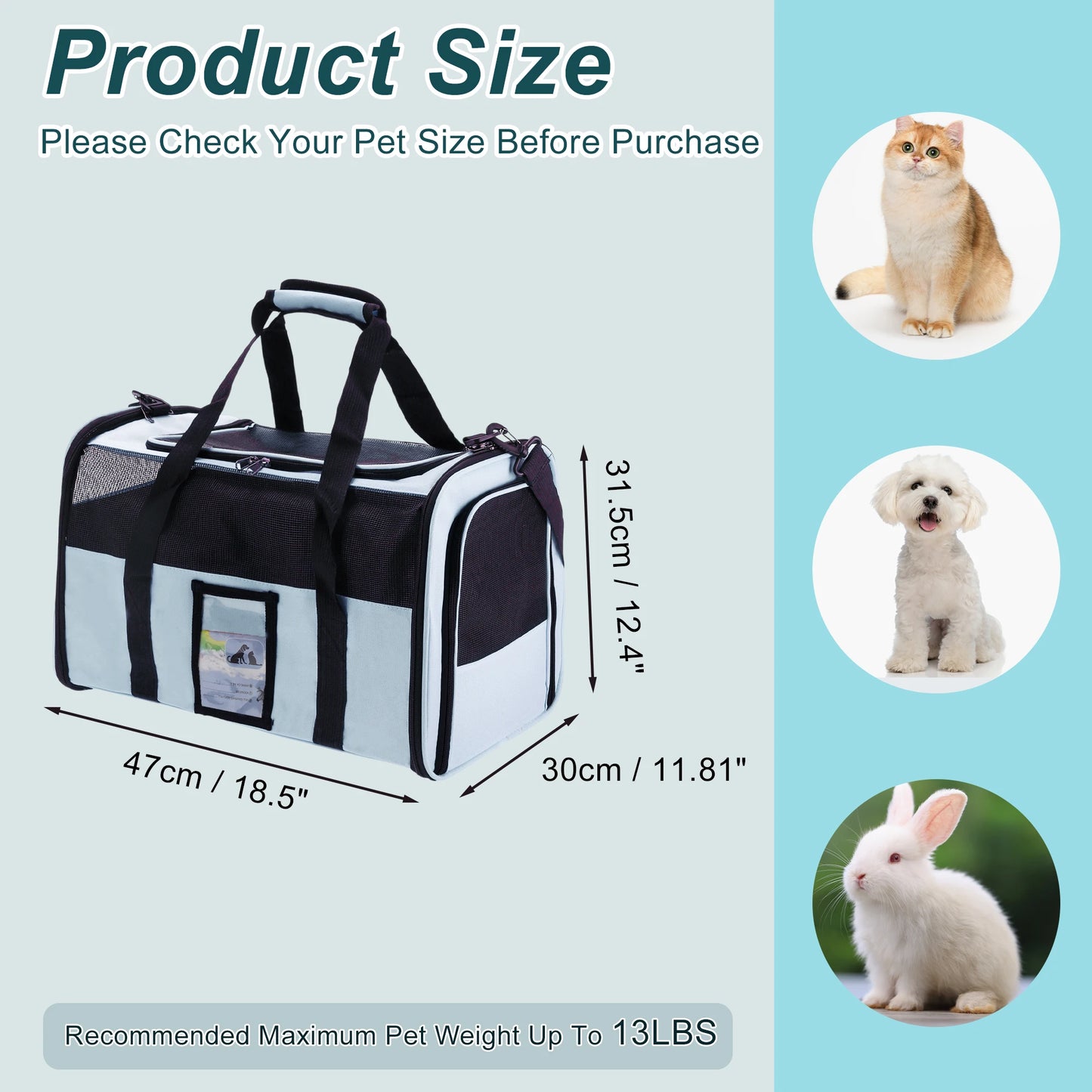 UXCELL Pet Carrier Puppy Carrier Dog Bags for Small Cats Dogs Puppies Up to 13 Lbs Black 600D Oxford Cloth Pet Carriers