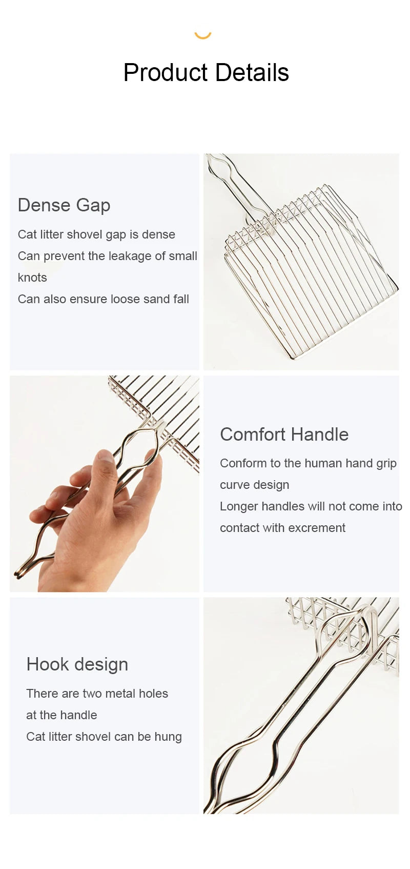 Stainless Steel Cat Litter Shovel Wooden Handle Shovel Easy To Clean Good-Looking Reduce Dust Suitable For Small Dog Toilets