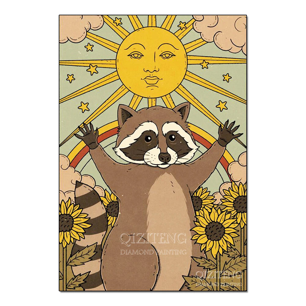 Tarot Cards Cat 5D Diamond Painting Cute Raccoon Full Diamond Cross Stitch Cartoon Animal Embroidery Mosaic Art Home Decoration