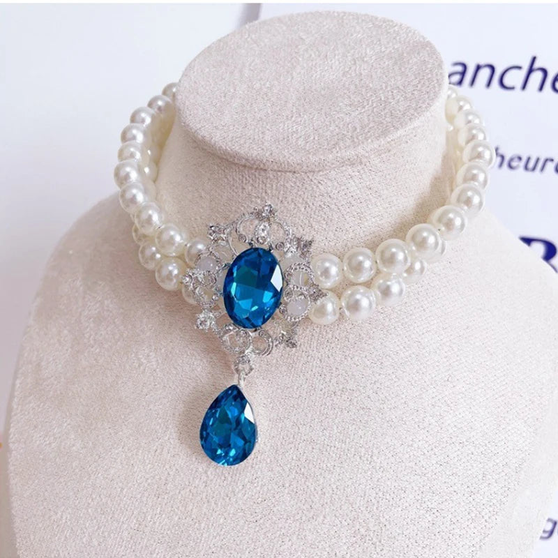 2 Rows Pet Pearls Collar Adjustable Puppy Dog Rhinestone Jewelry Necklaces with Luxury Crystal Accessories for Small Dogs Cats