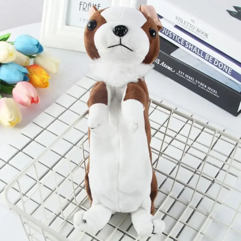 1PC Estuche de lápices de felpa suave para niños y niñas, bolsa de bolígrafos de simulación , lindo perro, papelería escolar