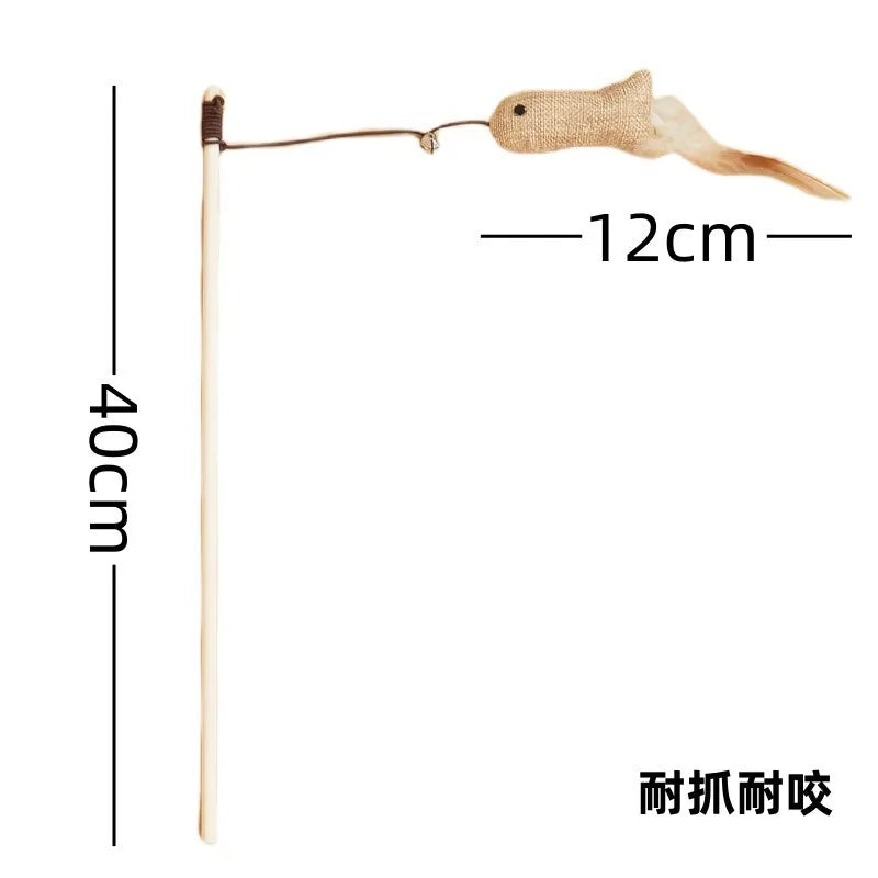 Cat Toy Cat Teaser Sticks Wooden Pole Tease Cat Stick Mouse Bell Tease Cat Stick Cat Self Hi Interactive Cat Toy