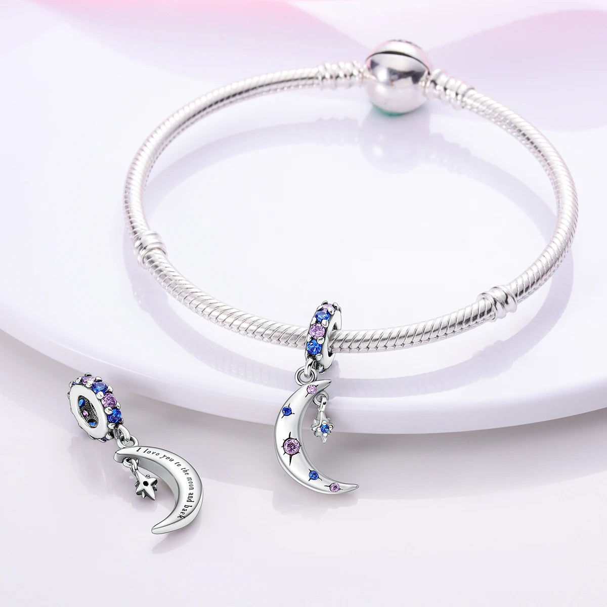 MULA 1PC Coffee Pet Moon Star Silver Plated Pendant Fit Original Snake Chain Charm Bracelet DIY Women Jewelry Gift