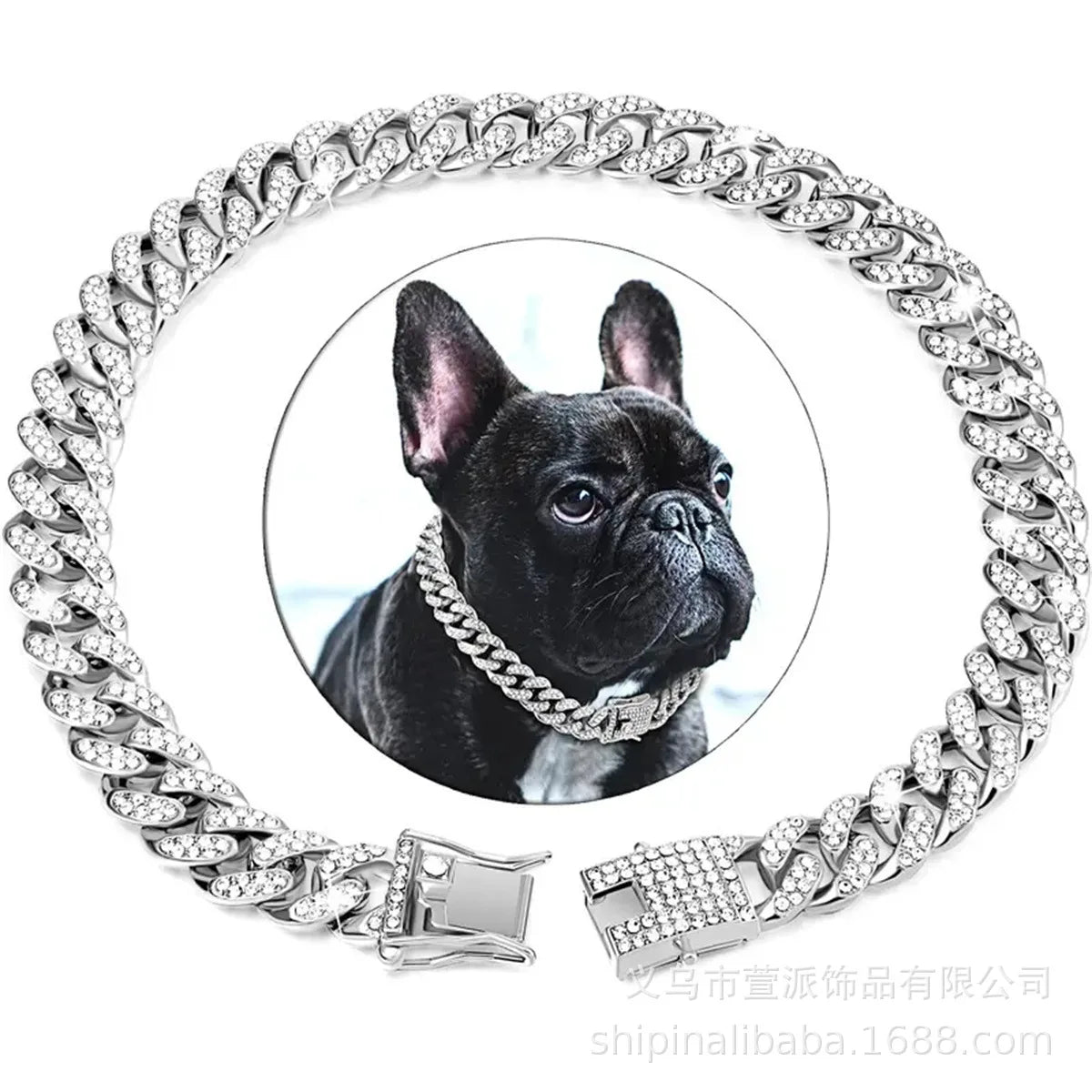 Pet Dog Chain Cuban Collar and Design Safety Buckle Metal Cuban Artificial Diamond Dog Collar Necklace