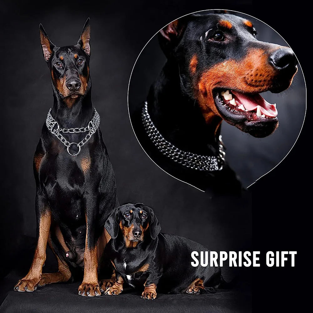 Dog Choker Collar No Pull Dog Collar Martingale Collar Seamless Die-Casting Three Row Chain Dog Collar for Dogs Training Walking
