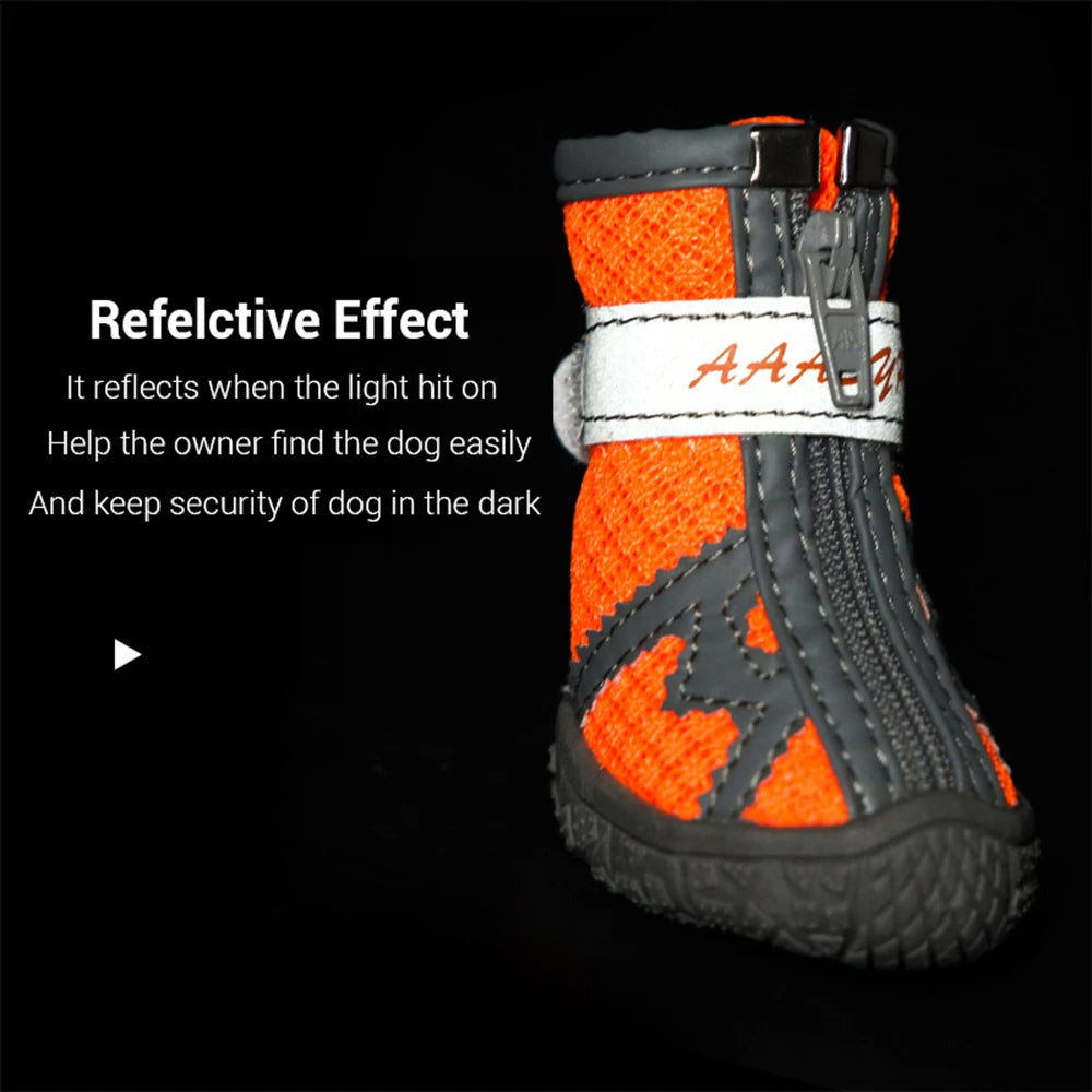 4pcs Waterproof Dog Shoes Anti-slip Rain Boots Footwear Protector Breathable Reflective Booties for Small Dogs Pet Puppy Socks