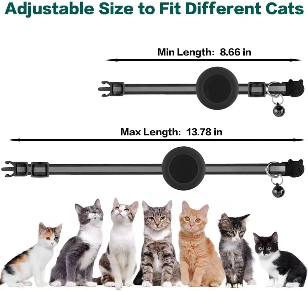 Airtag Cat Collar with Bell and Safety Buckle, Reflective Breakaway Collar with Airtag Holder for Cats Small Dogs Kitten Puppy