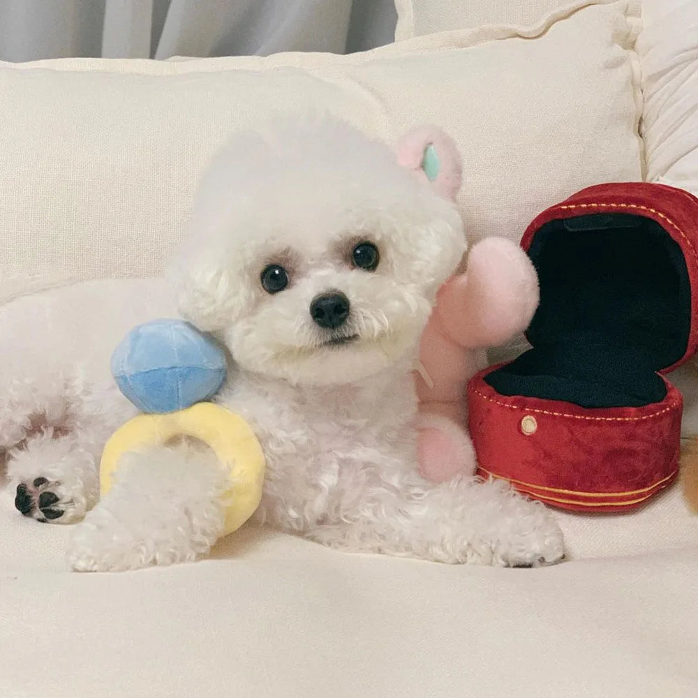 Creative Ring Box Plush Toy Love Diamond Ring Case Stuffed Pet Chew Toy Sounds Puppies Kids Cute Soft Dog Bitter Interested Toys