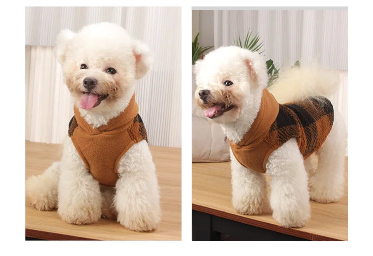 Plaid Dog Hoodie Christmas Pet Clothes Fleece Sweater with Leash Hole for Small Medium Dogs, Soft Winter Warm Dog Sweatshirt