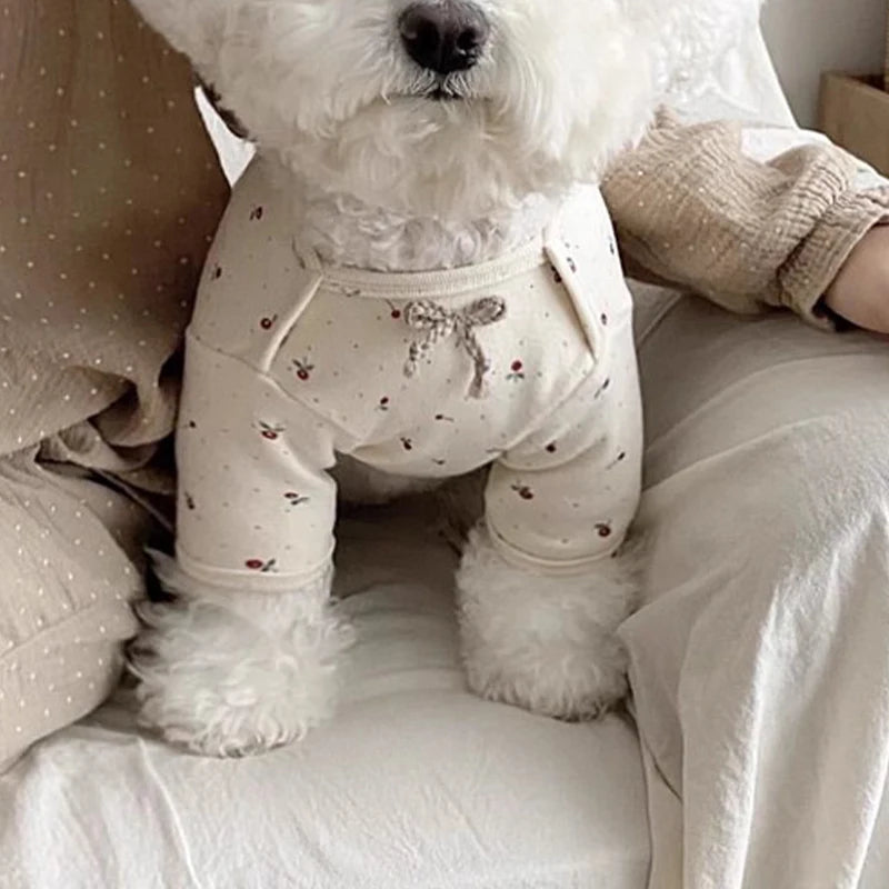 Cute Cherry Print Dog Pajamas Spring Soft Pet Jumpsuit for Small Dogs Chihuahua Bichon Costume Cat Coat Four Legs Dog Clothes