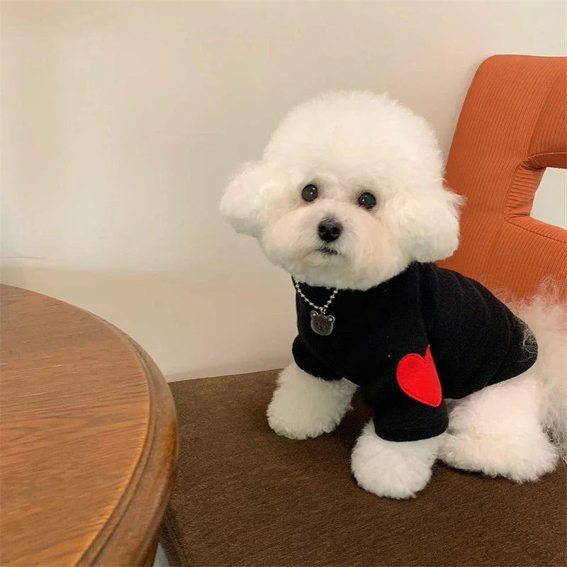 Autumn Winter Plush Pet Dog Clothes Heart Print Soft Velvet Cat Hoodie Teddy Pet Overalls Thick Warm Yorkshire Marzis Clothing