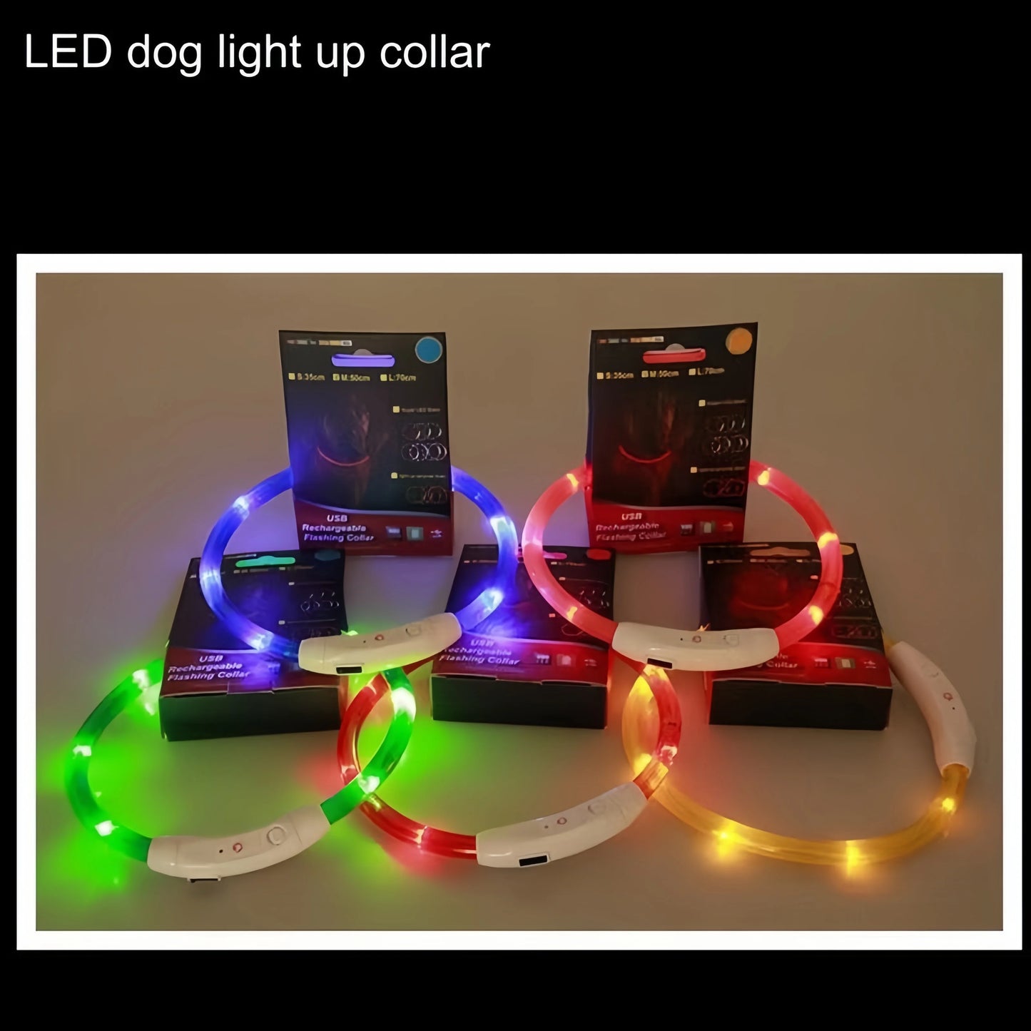 40/50/70cm Led Dog Collar USB Rechargeable Pet Dog Night Luminous Charge Collar Glowing Necklace Collar Safety Night Light