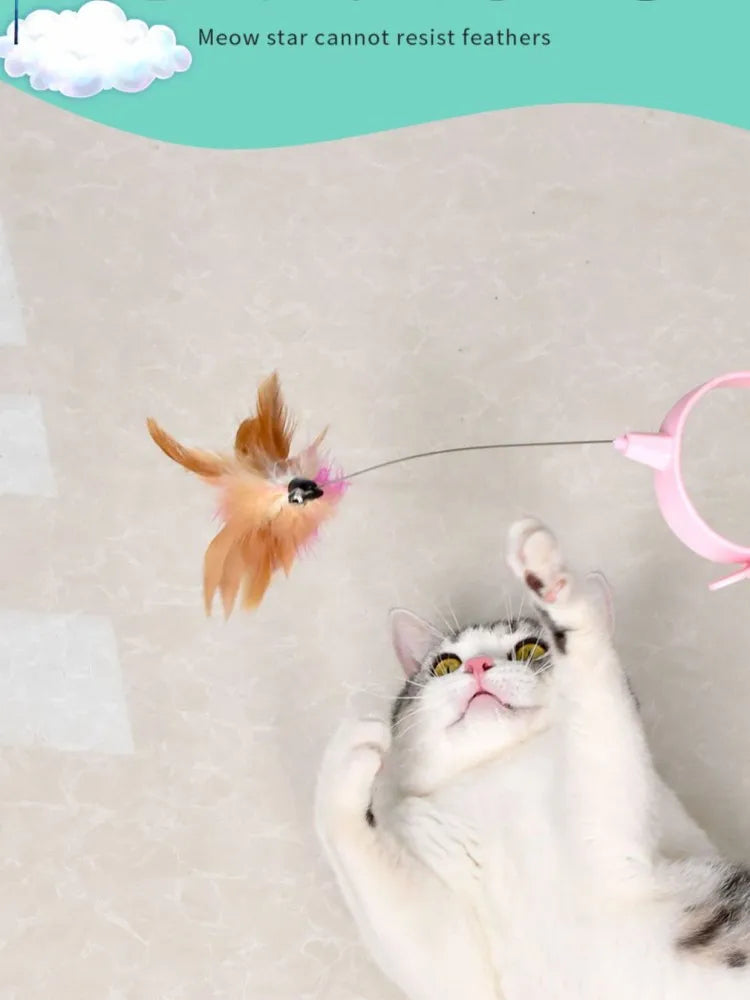 Interactive Cat Toys Funny Feather Teaser Stick with Bell Pets Collar Kitten Playing Teaser Wand Training Toys for Cats Supplies