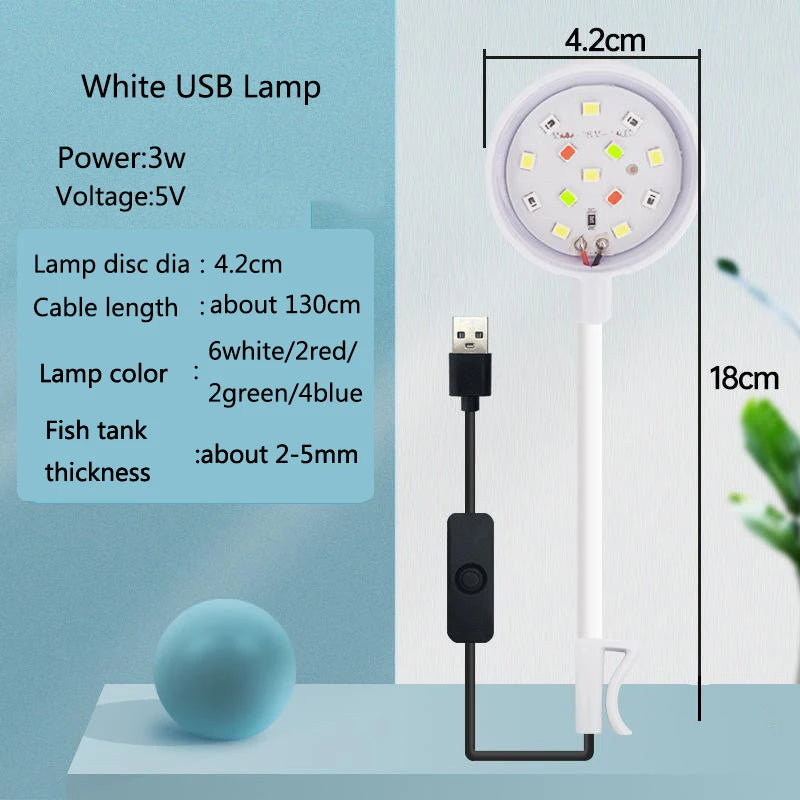 3W 5V USB Aquarium Light LED Waterproof Fish Tank Lighting Underwater Fish Lamp Aquariums Decor Plant Lamp Mini fish tank light
