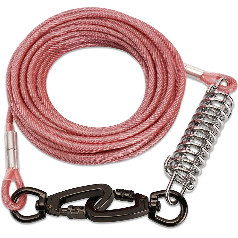 Dog Tie Out Cable Leash, Double Durable Steel, Welded Clamp, Lead, Small, Medium, Large Dogs, Outdoor Leash Belt